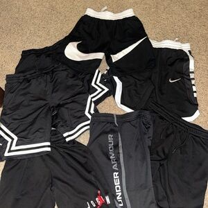 LOT of 6 Jordan and 1 Under Armour Kids Black Athletic Shorts- size large